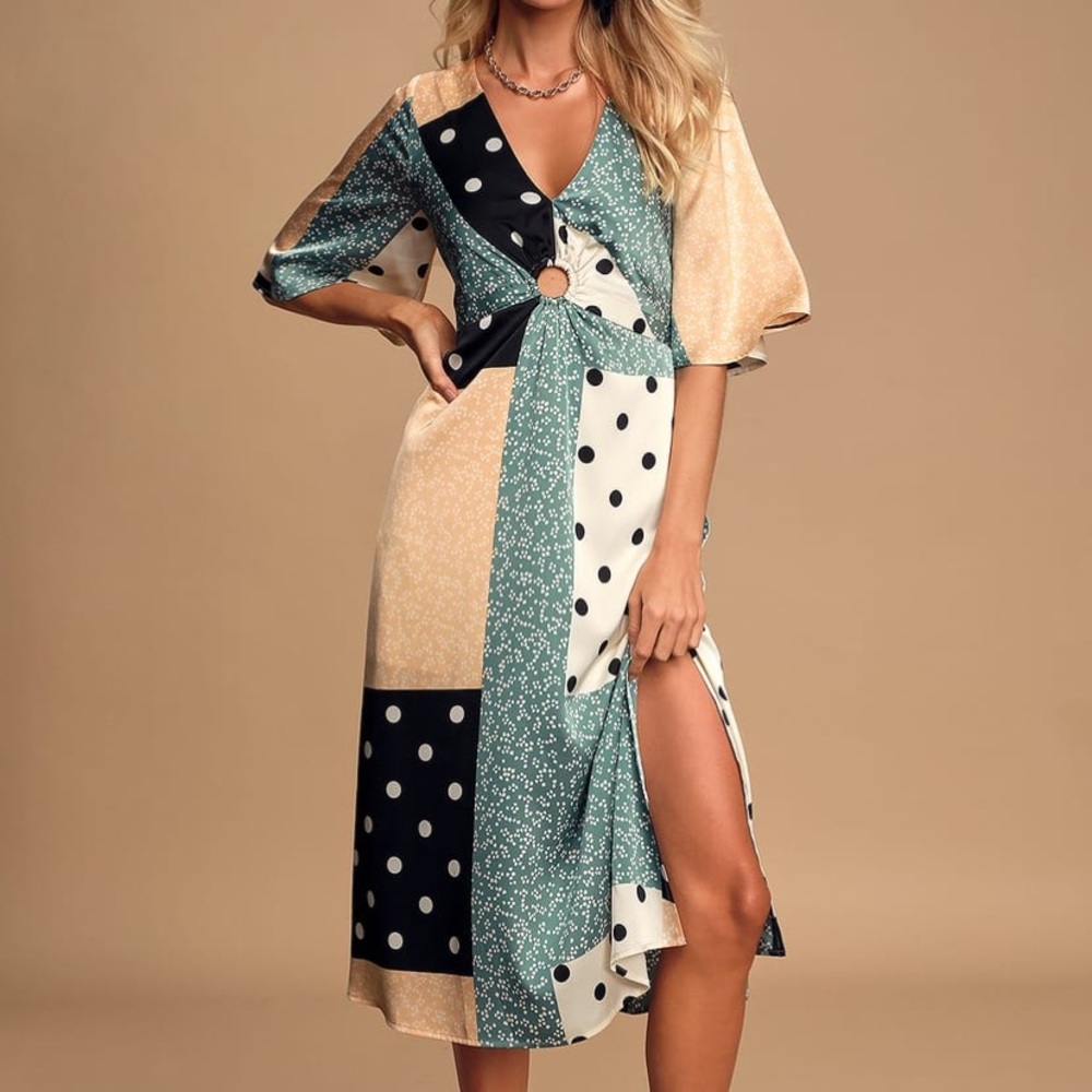 Multi Print Satin Midi Dress